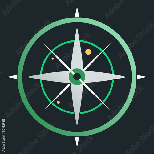 Stylized compass rose with green and white elements and yellow dots isolated on white background isolated on transparent background silhouette