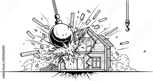 A monochrome illustration of snow covered houses and trees in a winter village landscape scene art
