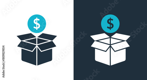 Blue dollar sign on open box icon - Vector icon symbol for website - Icon vector - Blue icon vector - Line and glyph solid icon and logo template