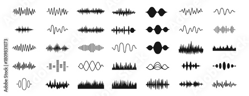 Sound wave and audio equalizer vector set illustration on transparent background