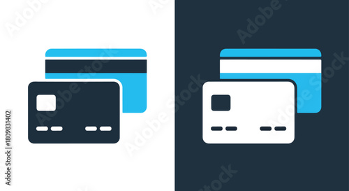 Two credit cards on a dark background - Vector icon symbol for website - Icon vector - Blue icon vector - Line and glyph solid icon and logo template