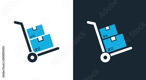 Hand truck with blue boxes on dark background - Vector icon symbol for website - Icon vector - Blue icon vector - Line and glyph solid icon and logo template