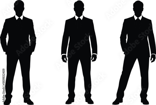PrintBusinessmen silhouette standing in formal suits, corporate professionals, leadership concept, office executives, 