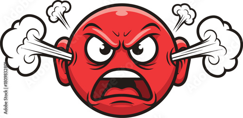 Red Angry Face with Steam Coming Out of Ears on a White Background