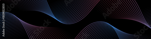 Abstract background with lines and waves. Web banner size. Element for design isolated. Vector background for brochure, booklet, flyer, poster. Colorful and black gradient. Pink and blue