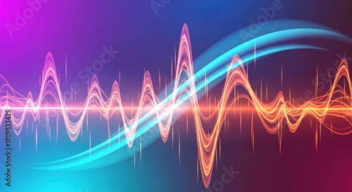 Abstract digital sound wave spectrum visualization with vibrant glowing lines