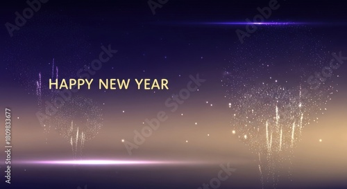 Happy new year festive background with sparkling particle effects and glow