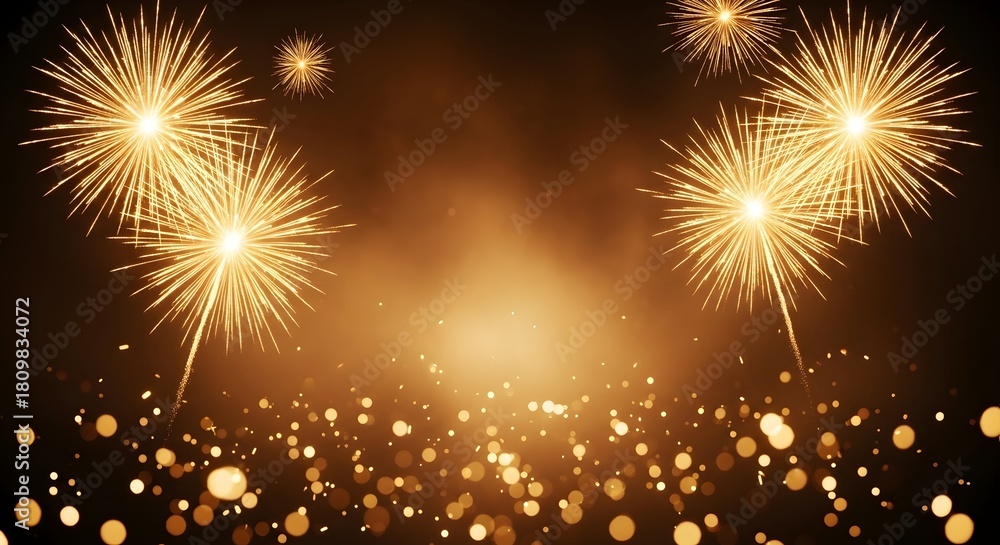 Naklejka premium Golden fireworks explode in a burst of light, illuminating the night sky with a warm, celebratory glow, perfect for new years eve or any special occasion