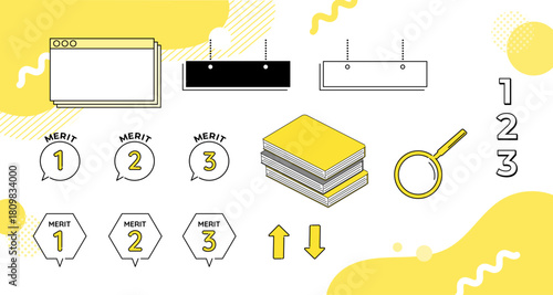 説明アイコンセット｜メリット・ランキング・比較・資料作成に使える黄色のシンプル素材