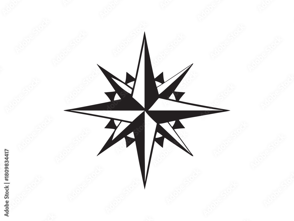Obraz premium Minimalist compass icon 2D vector line illustration