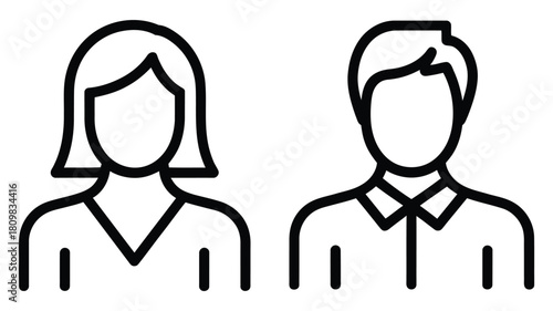 minimalist black and white line icons of male and female figures, ideal for gender representation in digital interfaces and signage