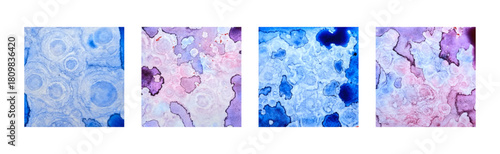 Set of colorful watercolour squares isolated on transparent background. Decorative elements for backdrops, labels, logos, tags, postcards. Watercolor abstract background. Vector illustration.