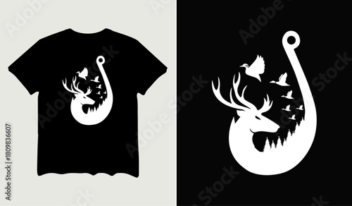 Deer Duck Fishing Hook t-shirt design for t-shirt quotes or poster svg printable cut file