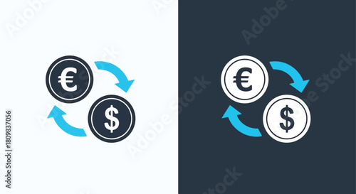 Currency exchange concept with euro and dollar - Vector icon symbol for website - Icon vector - Blue icon vector - Line and glyph solid icon and logo template