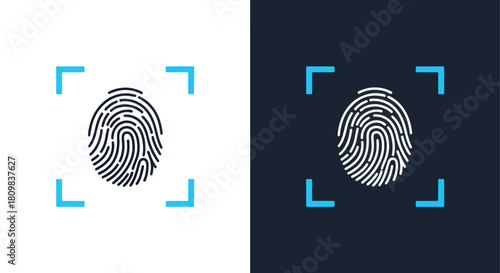 Fingerprint scan with blue target points - Vector icon symbol for website - Icon vector - Blue icon vector - Line and glyph solid icon and logo template