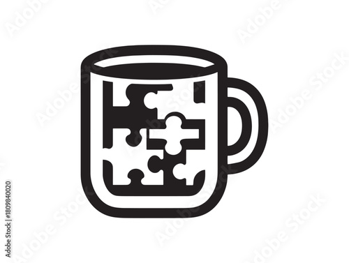 Puzzle Pieces Coffee Mug Icon Circle White Vector