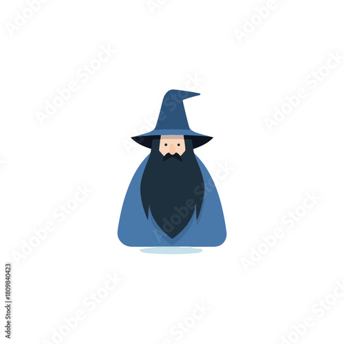 Mystical Wizard Illustration Blue Hat, Beard, Cloak, and Magic