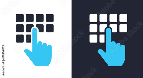 Hand touching a digital screen interface - Vector icon symbol for website - Icon vector - Blue icon vector - Line and glyph solid icon and logo template