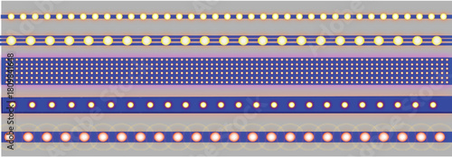 Marquee LED Light Strip Set | Neon Bulb Border Ribbons | Retro Cinema Frame Lights Vector 

Realistic marquee LED light strip set with neon bulb borders. Retro cinema frame ribbons on transparent back