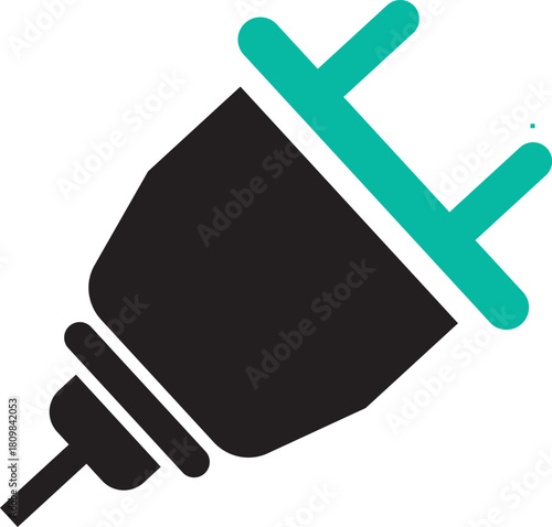 Electric plug icon with black body and teal prong
