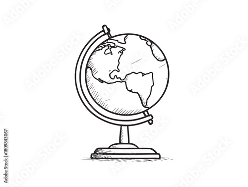 Vector Line Art Desk Globe Icon Hand Drawn