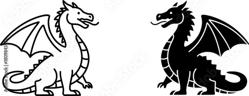 Flying Dragon Mythical Creature Black Silhouette Vector ​
