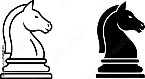 Chess Knight Strategy Game Outline Vector Icon