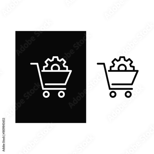 Shopping cart with gear icon representing e commerce operations