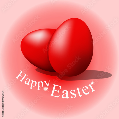 Easter.Two red eggs with English text.Vector illustration