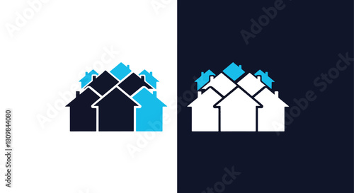House icons with blue and white roofs - Vector icon symbol for website - Icon vector - Blue icon vector - Line and glyph solid icon and logo template