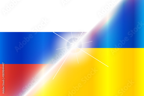 Connection of the two flags, Russia and Ukraine as a sign of peace among states.Vector illustration against the war between Russia and Ukraine.