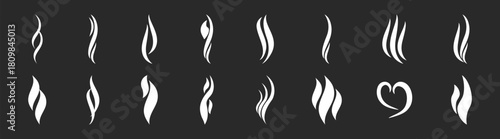 Smoke and Steam Icon Set with Aroma, Heat, Fire, Fume, Scent, and Vapour Symbols, Cigarette and Toxic Warning Elements. Vector Illustration