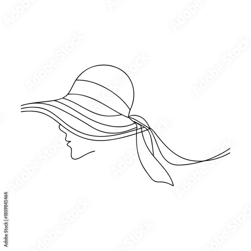 Woman wearing a wide brim hat outline female face