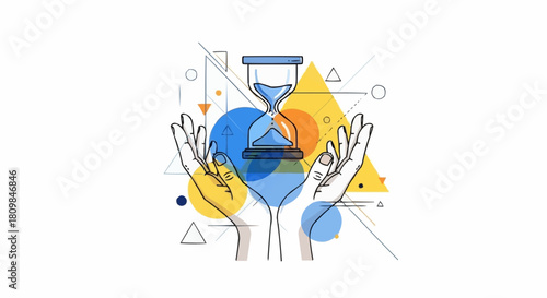 Hands holding hourglass representing time passing and concept of deadlines.
