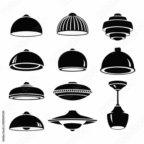 Collection of various modern and classic lamp shades and light fixtures.