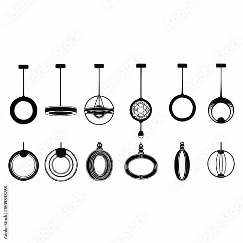 Set of twelve different hanging light fixture silhouettes.