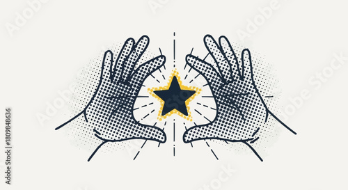 Hands framing a glowing star with radiating light.