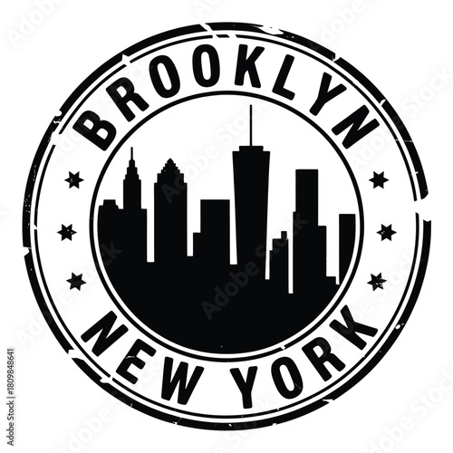 Brooklyn new york skyline stamp graphic