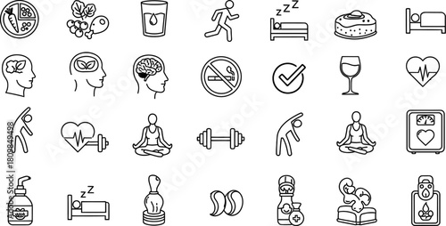 Collection of hand drawn spa and wellness icons in doodle style