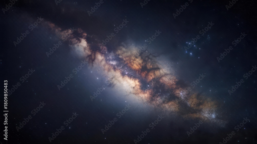 Fototapeta premium A vibrant cosmic display showcasing a spiral galaxy filled with stars, dust, and bright nebulae