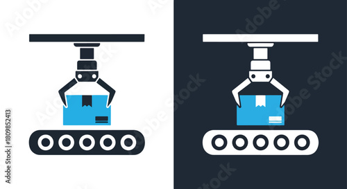 Robotic arm on a mobile platform - Vector icon symbol for website - Icon vector - Blue icon vector - Line and glyph solid icon and logo template