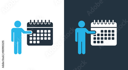 Person checking calendar on two different dates - Vector icon symbol for website - Icon vector - Blue icon vector - Line and glyph solid icon and logo template