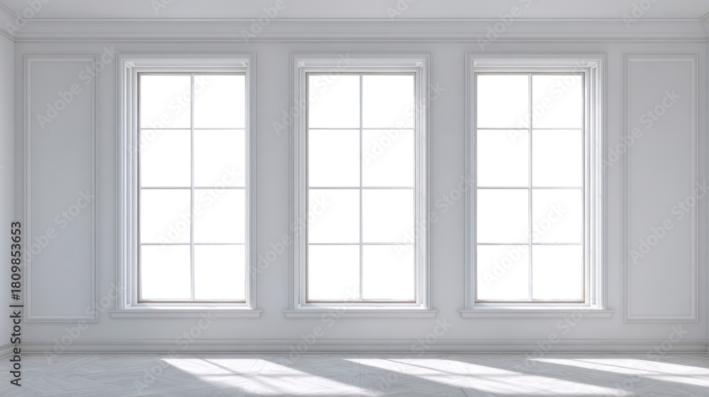 Fototapeta premium empty white room with big windows isolated on white or transparent png