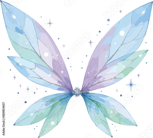 Watercolor fairy wings with blue green and purple hues illustration