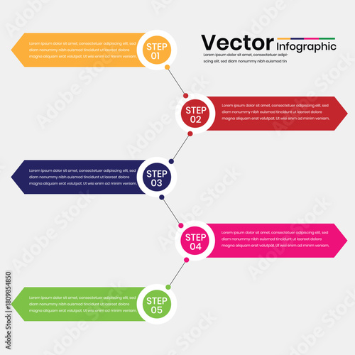 Vector Infographic with Four Step-by-Step Pathways and Central Information Hub for Business Process, Strategy, and Planning

