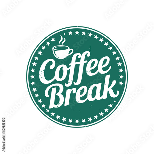 Retro coffee break emblem with steaming cup icon