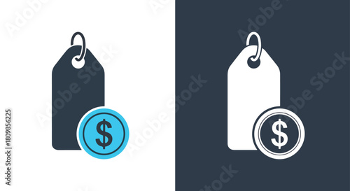 Price tag with dollar sign on dark background - Vector icon symbol for website - Icon vector - Blue icon vector - Line and glyph solid icon and logo template