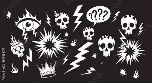 Collection of skulls and lightning on
