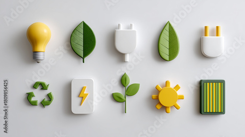 Eco energy icons with light bulb leaves plugs and solar elements