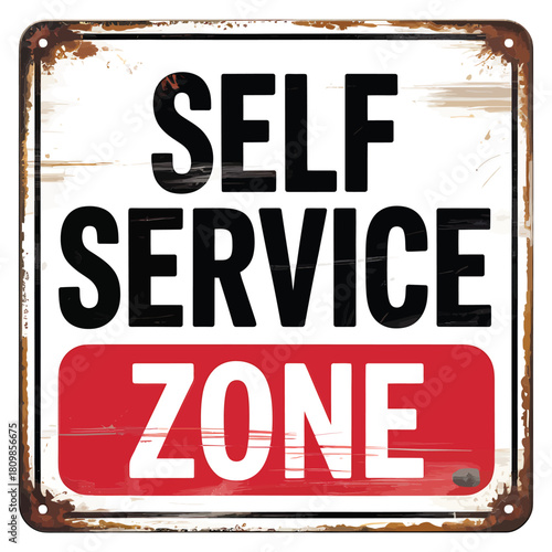 Vintage self service zone metal sign for garage or workshop